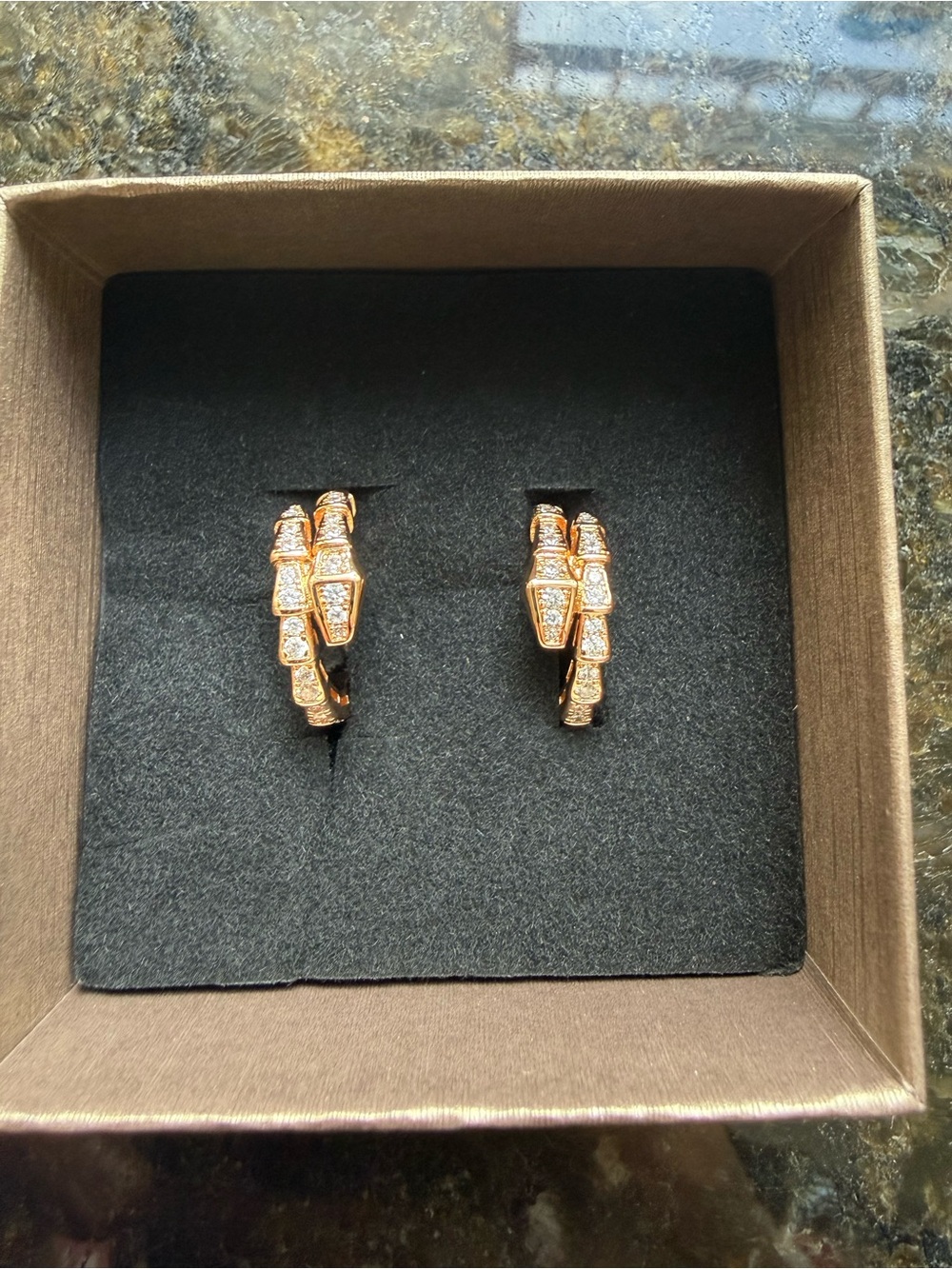 Serpent Viper Rose Gold Pavé Huggie Earrings with Crystal Accents